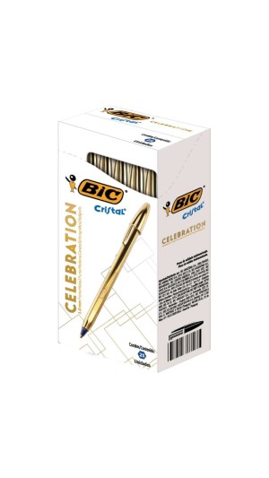 CANETA ESFEROGRÁFICA CRISTAL BIC CELEBRATION DOURADA CAIXA C/25 UNID.