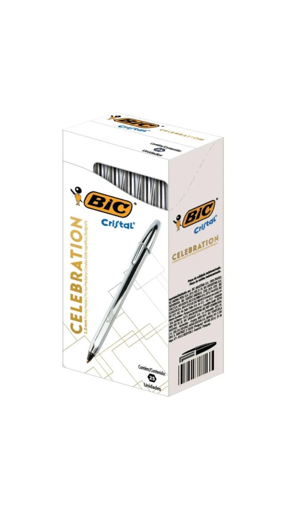 CANETA ESFEROGRÁFICA CRISTAL BIC CELEBRATION PRATA CAIXA C/25 UNID.