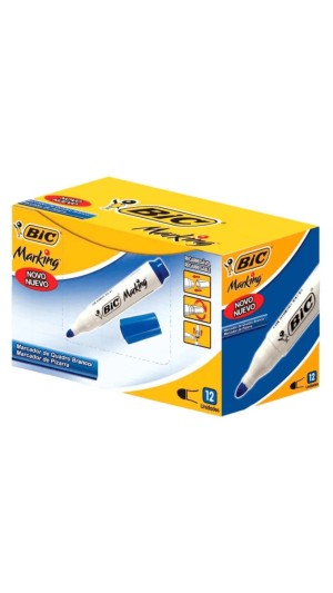 MARCADOR PARA QUADRO BRANCO BIC AZUL - CAIXA C/12 UNID.