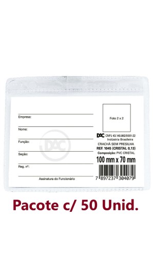 CRACHA SEM PRESILHA HORIZONTAL 100MMX70MM PCT C/50 UNID