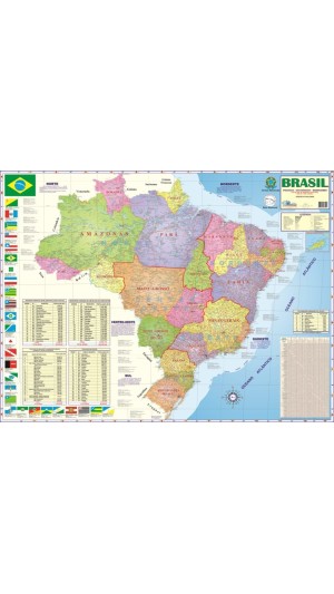 MAPA BRASIL LAMINADO POLÍTICO 120X90CM