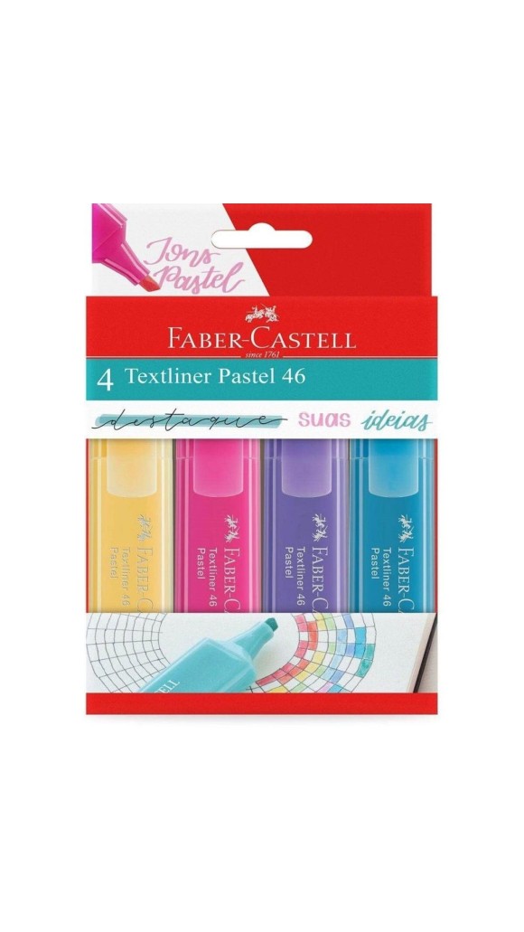 KIT MARCA TEXTO TEXTLINER 46 FABER-CASTELL - ESTOJO C/4 CORES TONS PASTEL