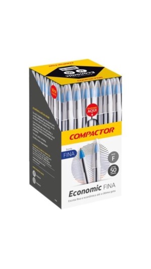 CANETA ESFEROGRÁFICA COMPACTOR ECONOMIC FINA -  CAIXA C/50 UNID.