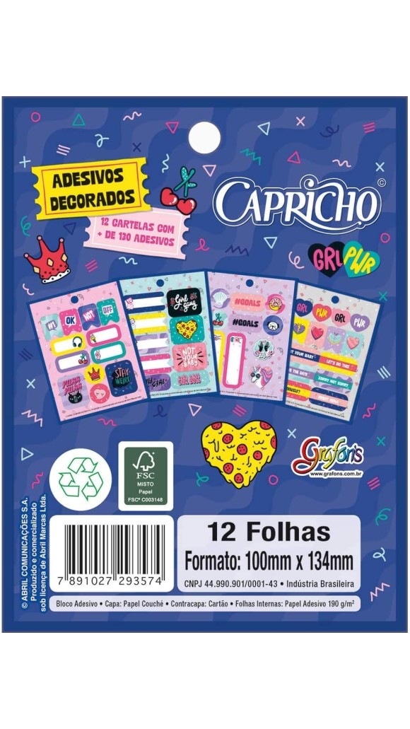 ADESIVO DECORADO BLOCO CAPRICHO 12F