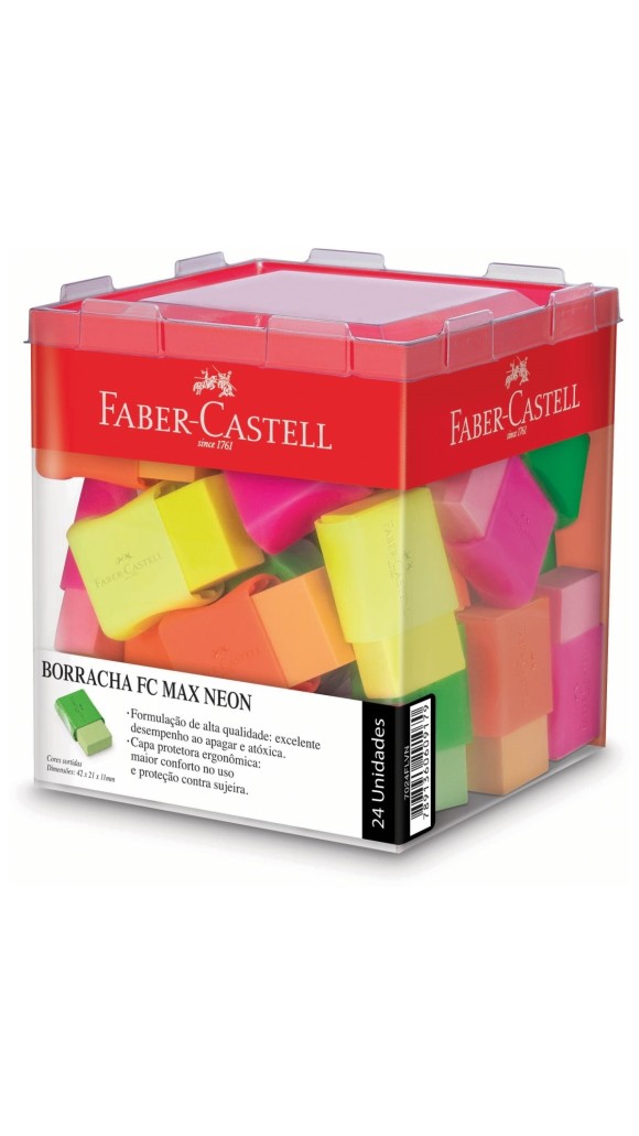 BORRACHA COM CAPA NEON FABER-CASTELL CAIXA C/24 UNID.