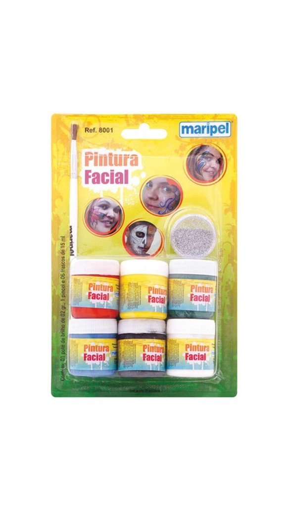PINTURA FACIAL LIQUIDA 06 CORES + 1 PINCEL + 1 POTE BRILHO MARIPEL