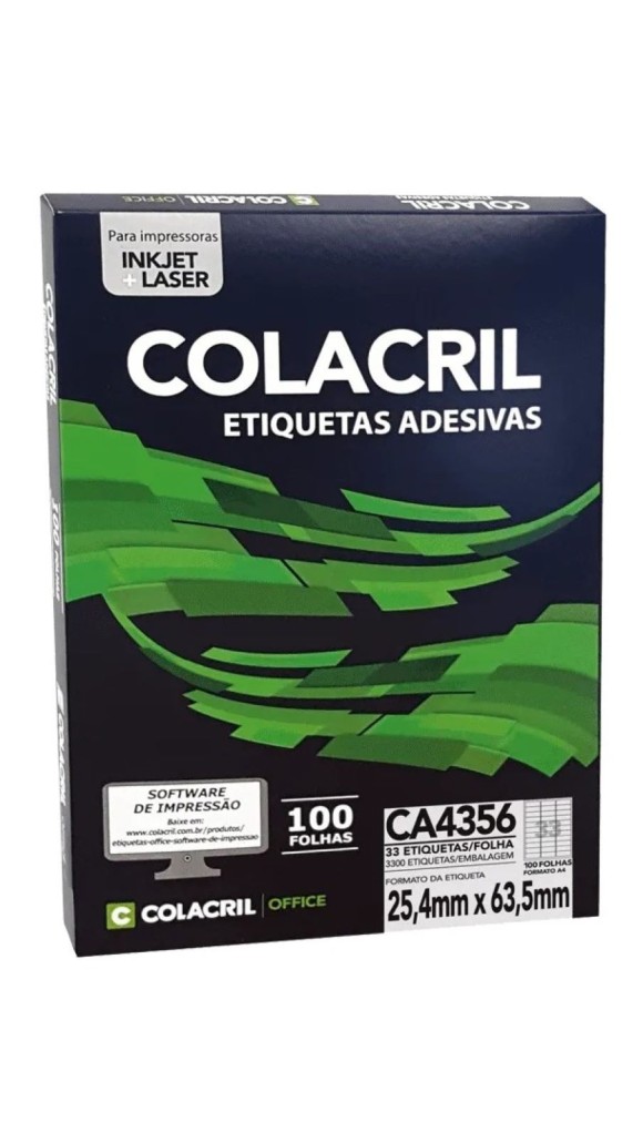 ETIQUETA.INK/LASER A4 033 POR FOLHA 25,4X63,5 CAIXA C/100F.