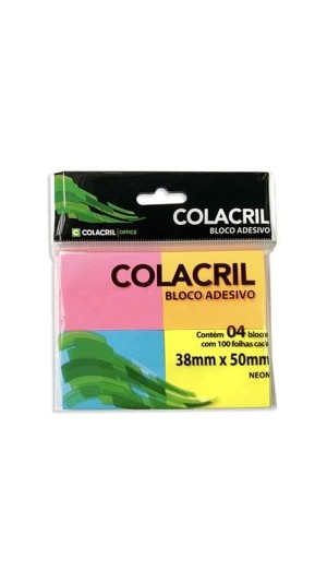 BLOCO RECADO COLACRIL 38X50 NEON 100F.