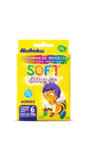 MASSA DE MODELAR 06 CORES 90G SOFT GLITTER ACRILEX