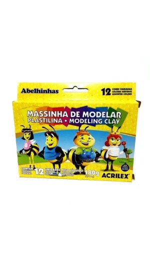 MASSA DE MODELAR 12 CORES 180G PLASTILINA ACRILEX