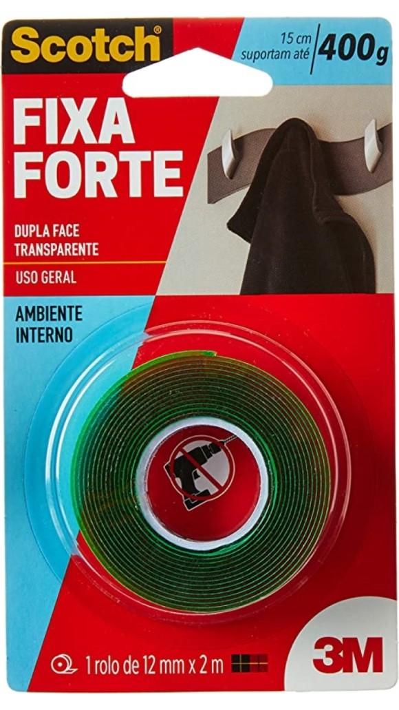 FITA DUPLA FACE TRANSP.12MMX2M FIXA FORTE USO GERAL