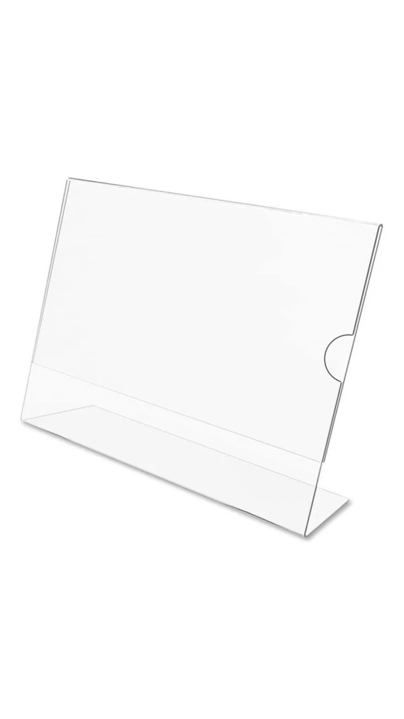 DISPLAY DE AVISOS A4 HORIZONTAL C/APOIO CRISTAL ACRINIL