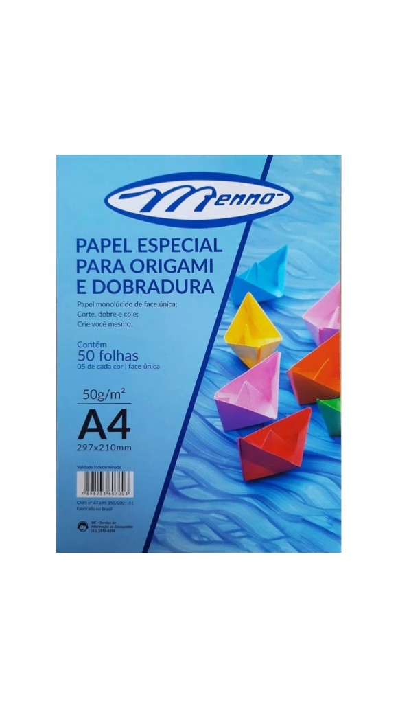 KIT PAPEL P/ORIGAMI E DOBRADURA 50F. 10 CORES MENNO