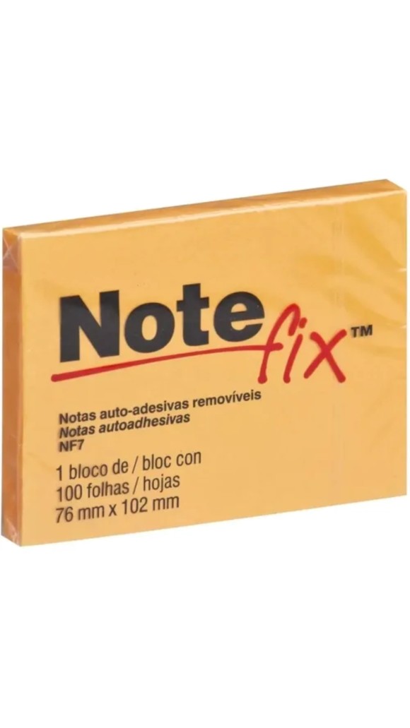 BLOCO RECADO NOTE FIX 76X102 LARANJA 100F. 3M
