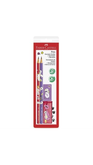 KIT LÁPIS + APONTADOR + BORRACHA COLEÇÃO PETS BLISTER FABER-CASTELL