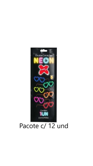 ÓCULOS BASTÃO NEON CORAÇÃO MAKE+ PACOTE C/12 UNID.