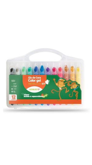 GIZ DE CERA COLOR GEL METÁLICO 12 CORES LEO&LEO
