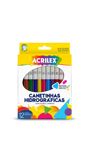 CANETA HIDROCOR 12 CORES ACRILEX