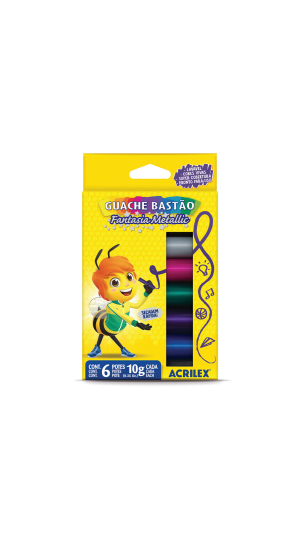 TINTA GUACHE BASTÃO 10G 06 CORES FANTASIA METALLIC ACRILEX