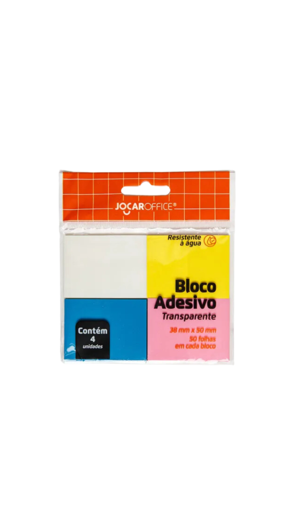 BLOCO RECADO 38MMX50MM TRANSPARENTE C/04 CORES 200F. JOCAR OFFICE