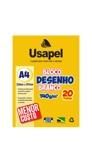 BLOCO DESENHO A4 140G 20 FLS BRANCO USAPEL